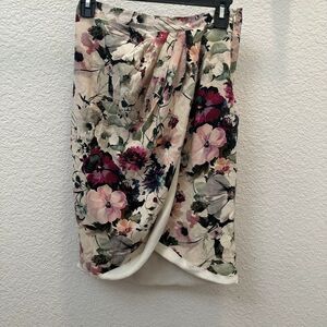 Amour Vert Floral Silk Draped Wrap Skirt Size XS